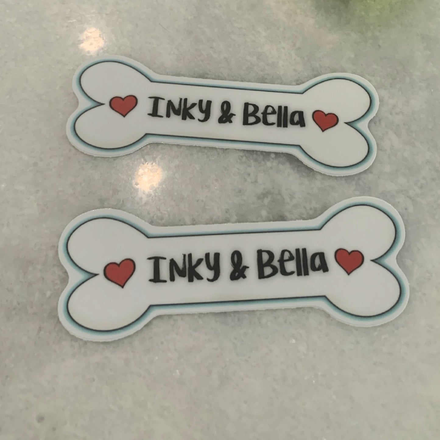 Custom Dog STICKERS (Bone & Hearts) Personalize Pet Name or Breed.