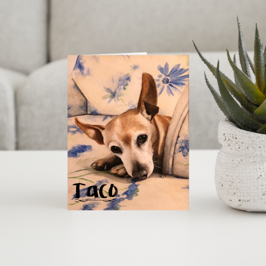 Custom (5" x 7") Pack of 10 Folded Cards (white envelopes) Miniature Pinscher. Personalized Pet Name; Pet Breed; or Personal Greeting.